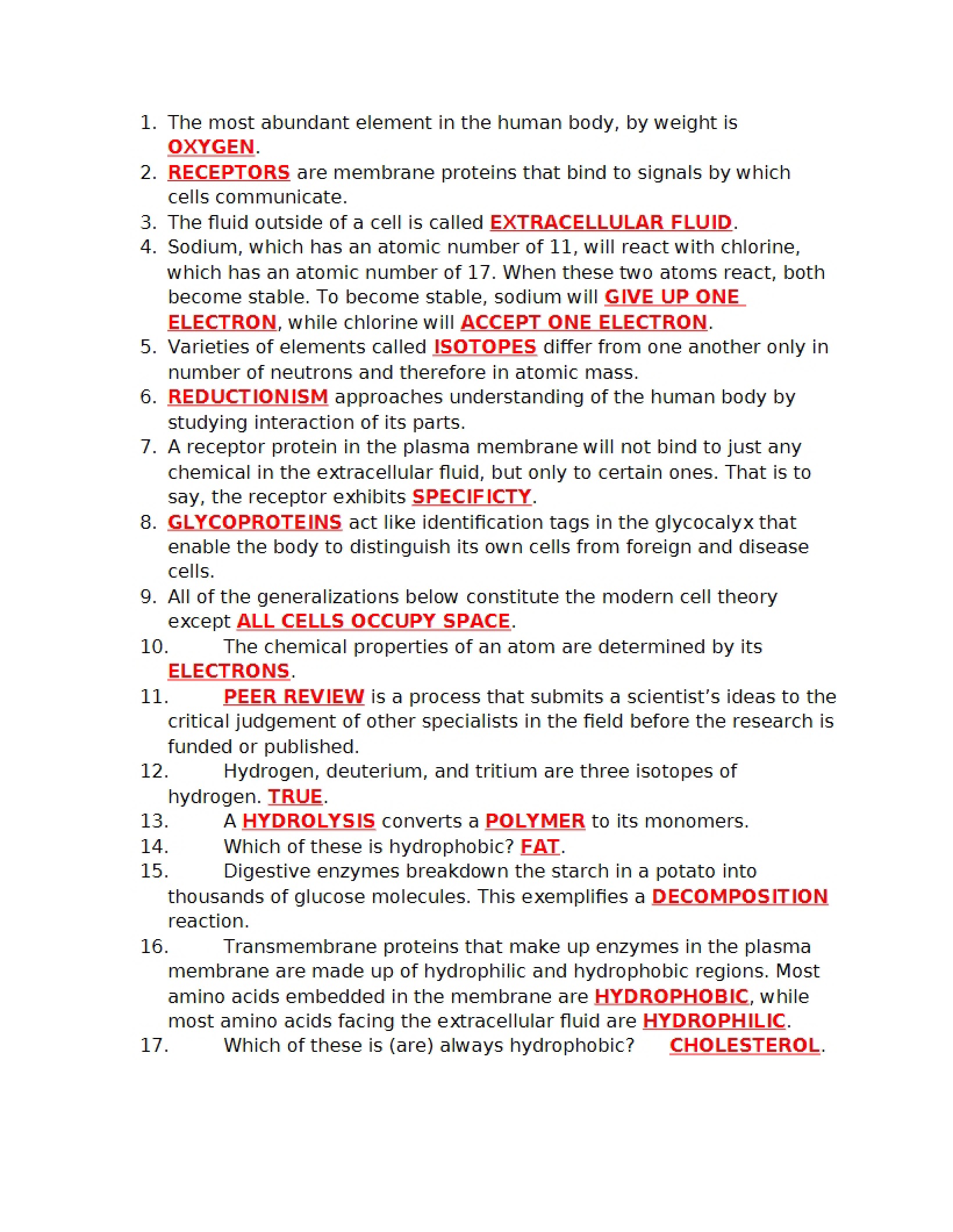 Physiology I Exam Guide