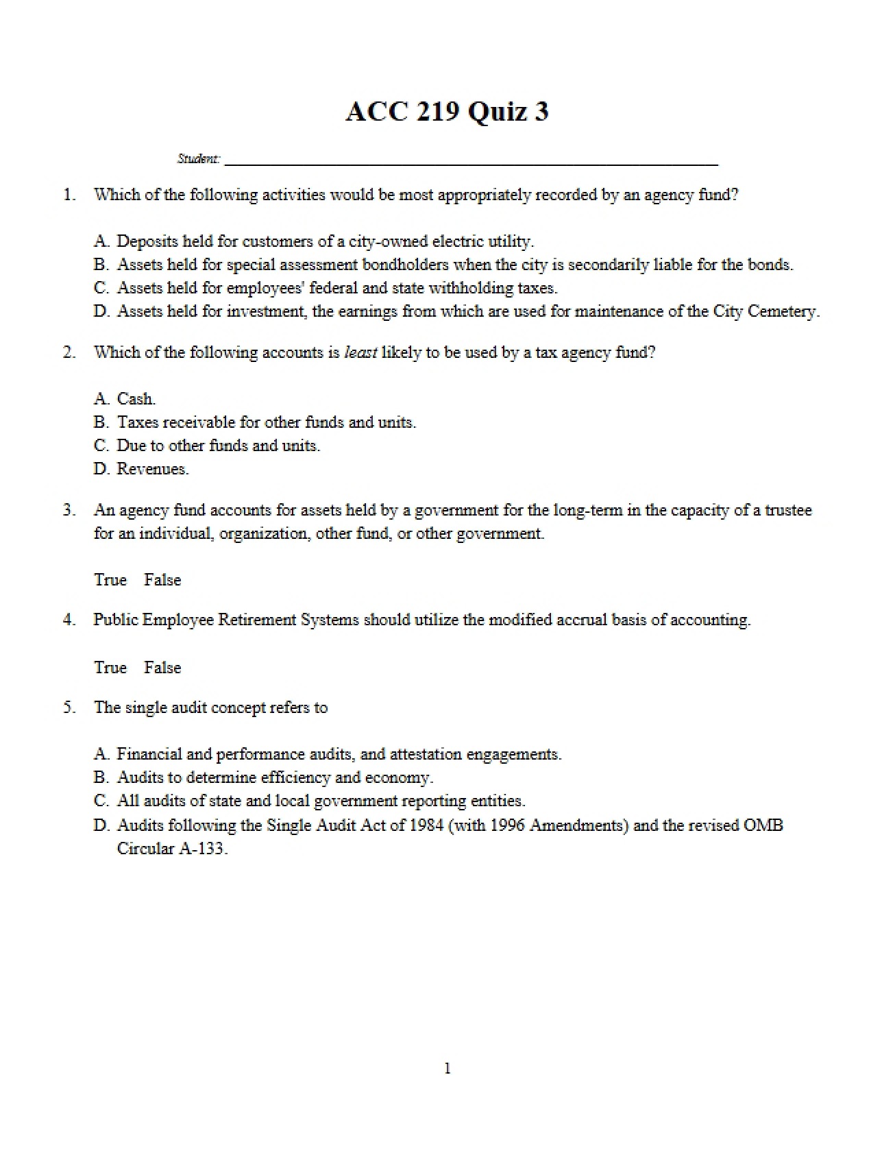 Third Quiz Govt Accounting