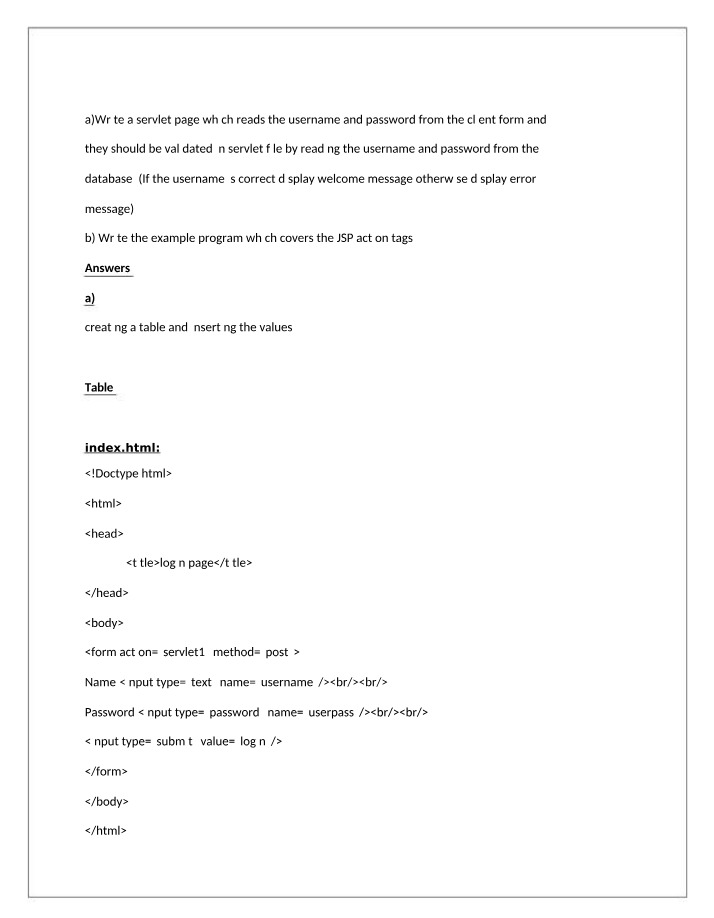 Servlet Page for Database Validation and User Authentication