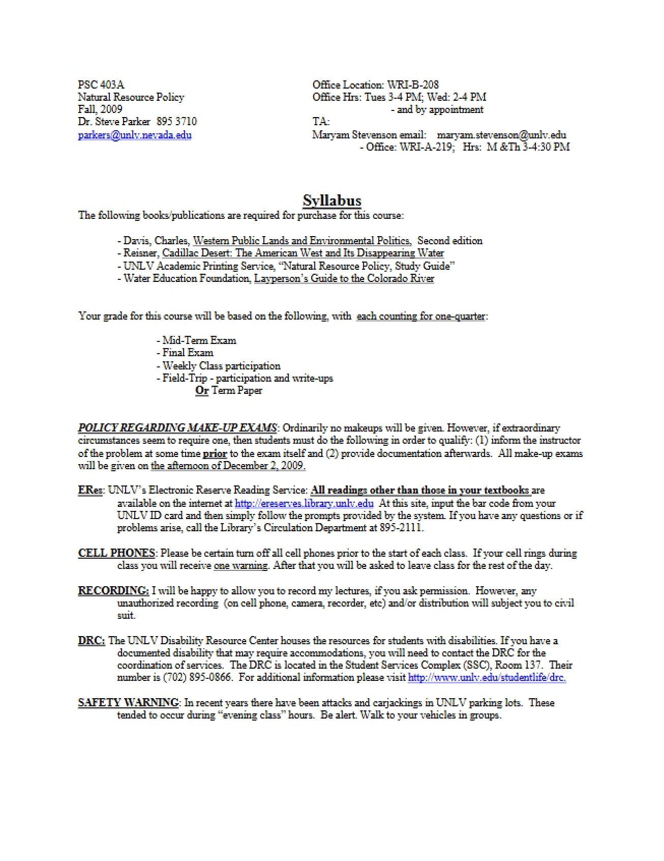 Natural Resource Policy Course Outline