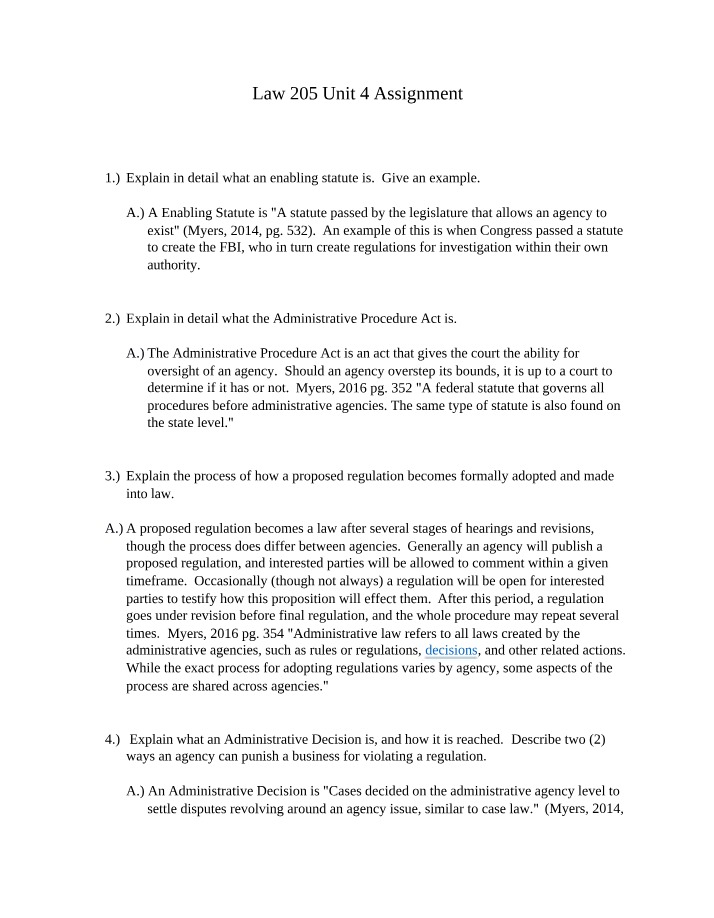 Enabling Statutes and Administrative Procedures