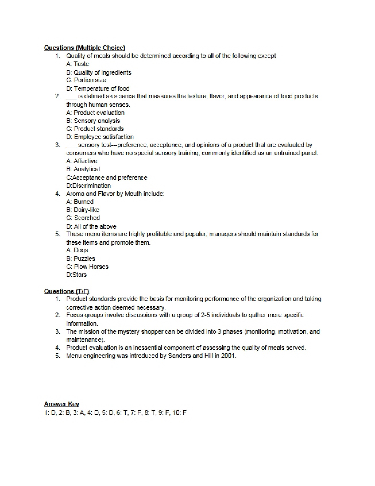 Multiple Choice Practice Questions
