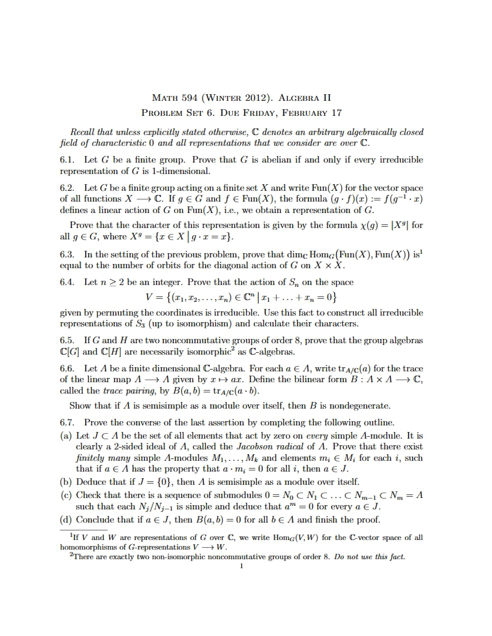 Problem Set for Math 594