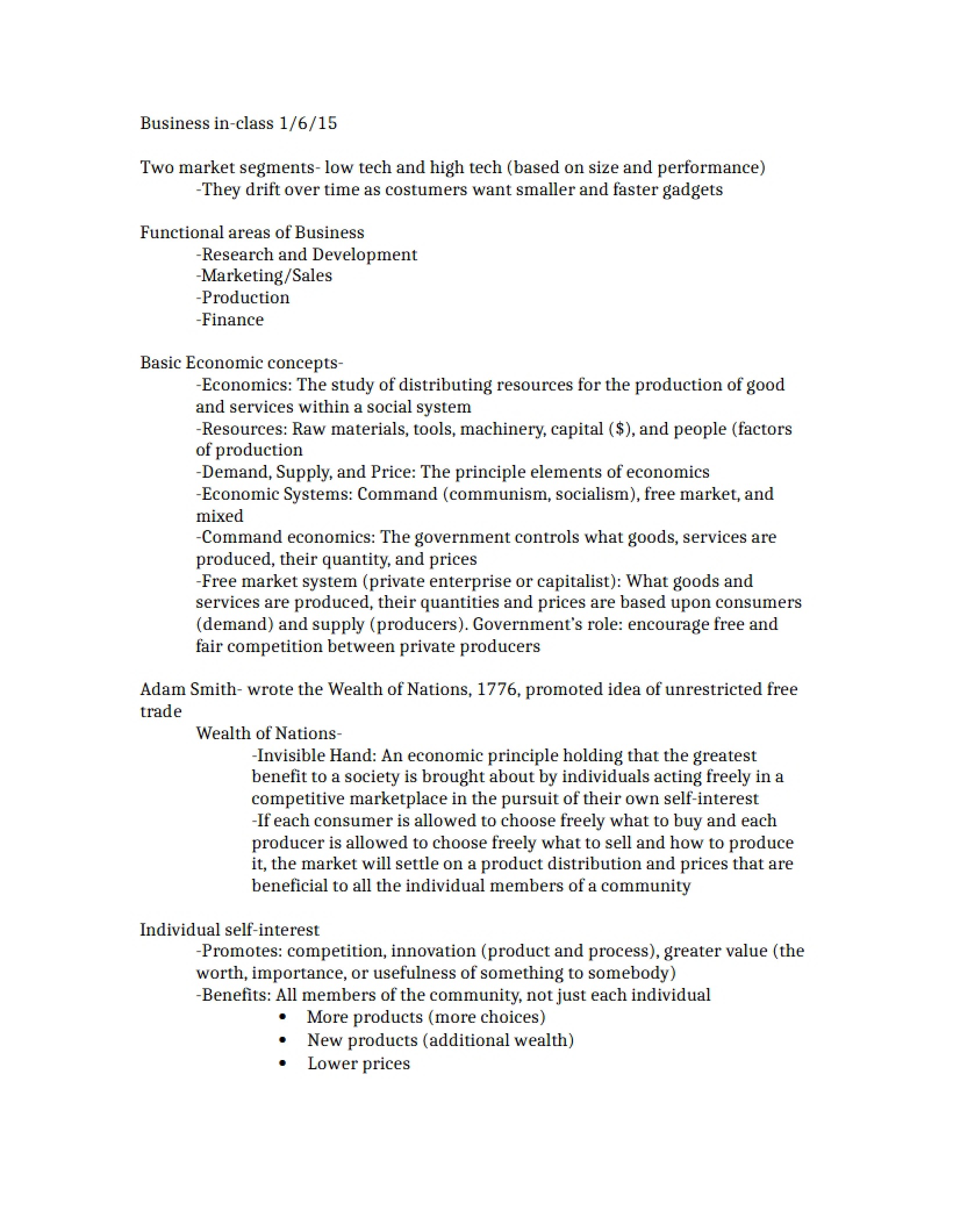 Business Class Notes (Jan 6, 2015)