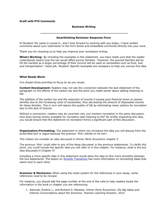 Workplace Writing - Revision Tips and PTS Comments