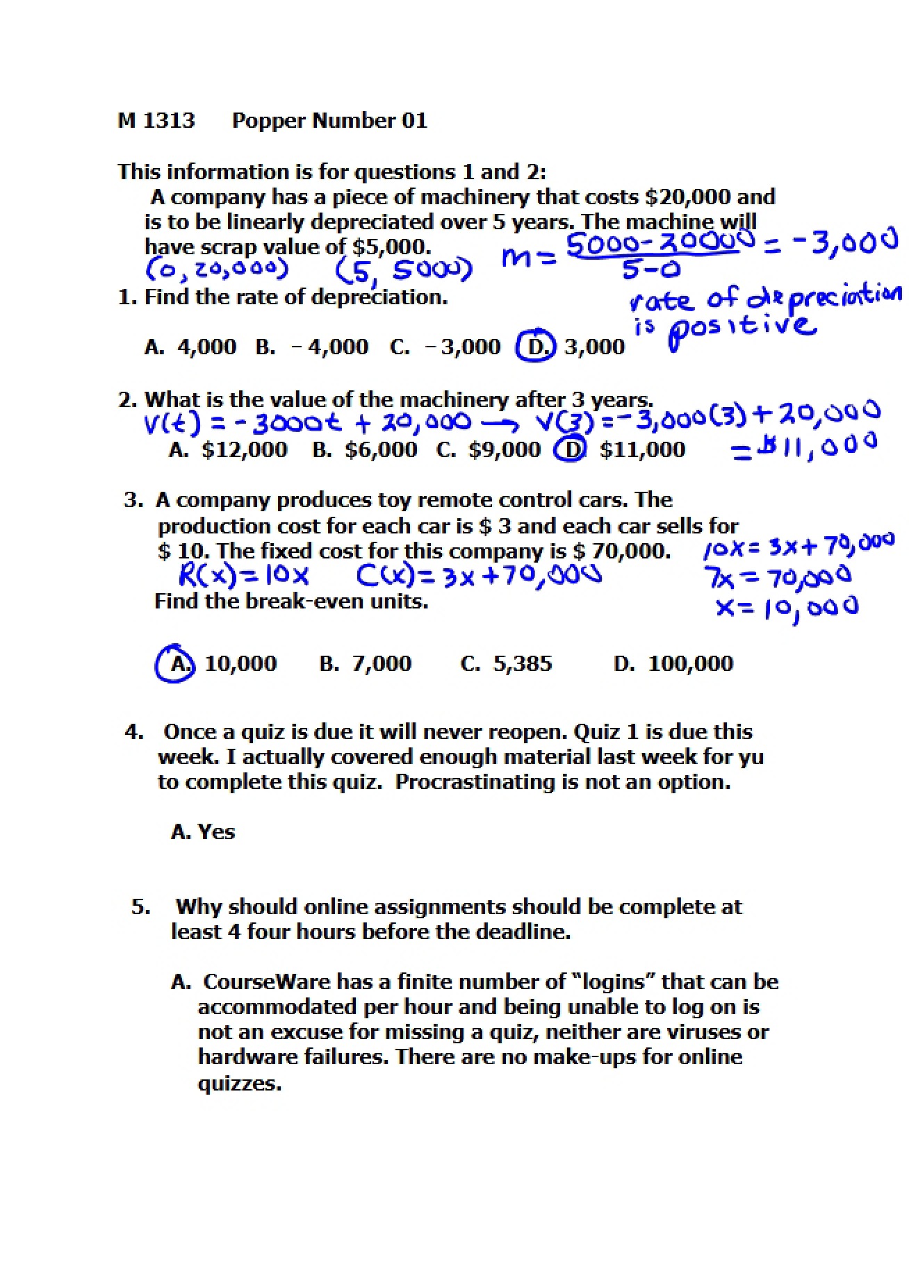 Finite Math Lecture Notes