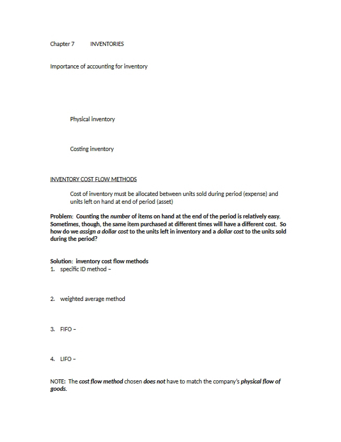 Class Notes on the Subject of Inventories