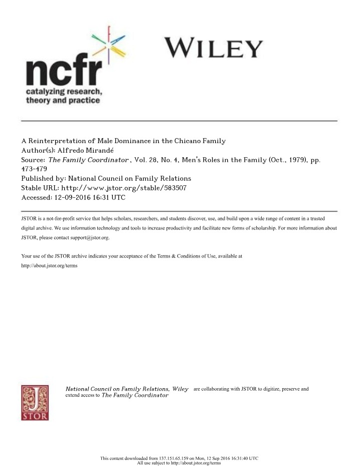 Chicano Families - Redefining Male Dominance