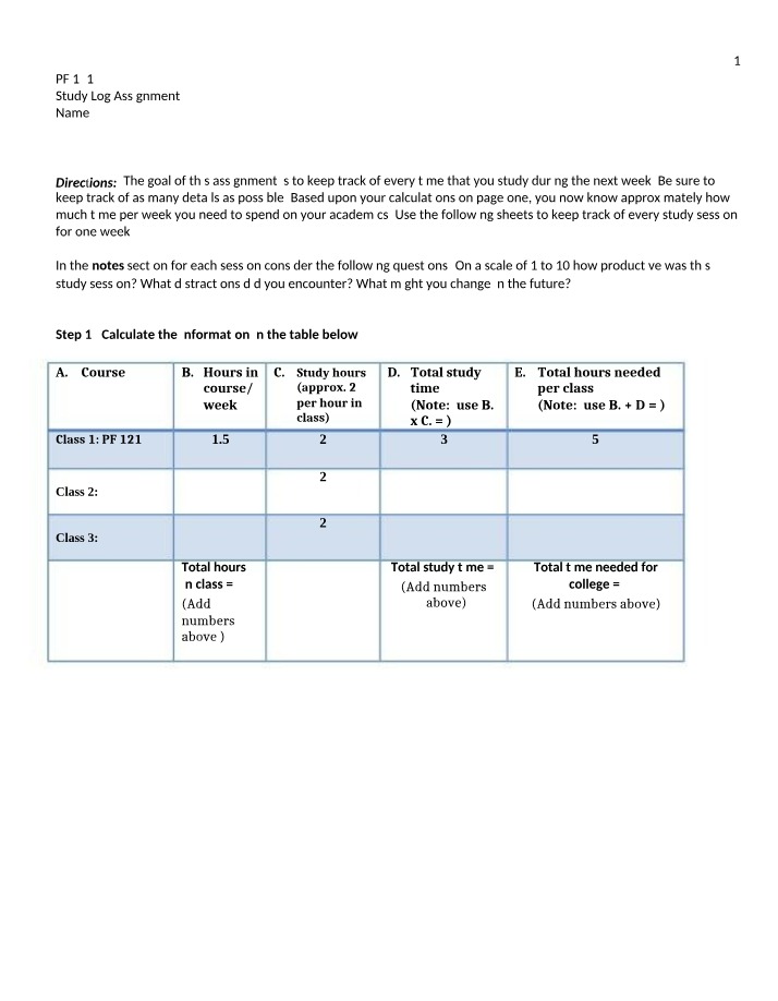 Study Log Assignment for PF 121
