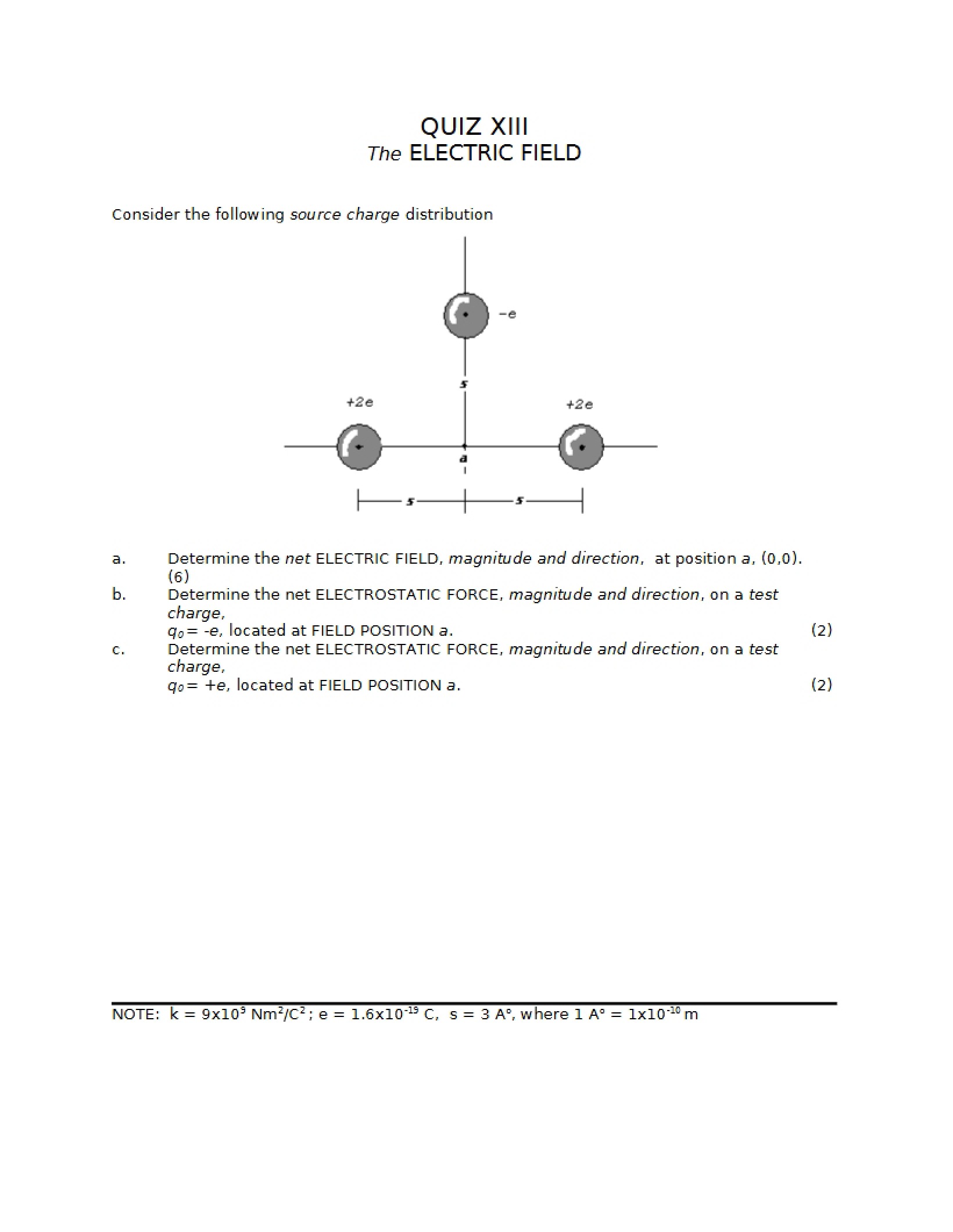 Electric Field Quiz 13