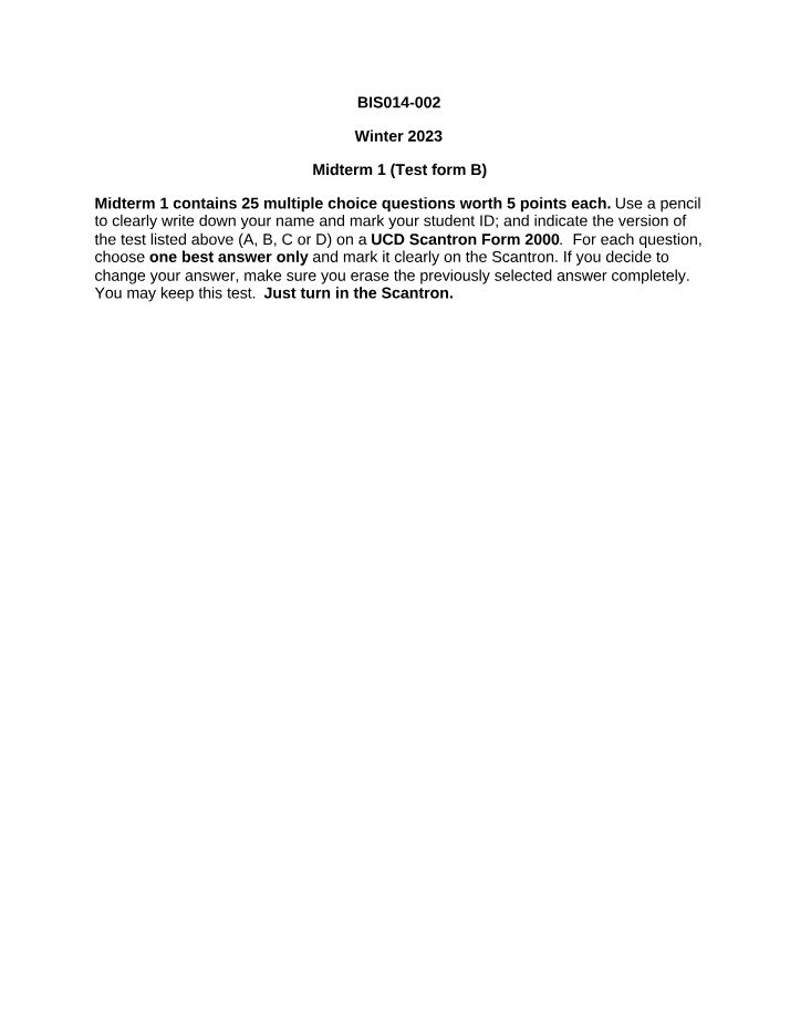Test Form B for Midterm 1