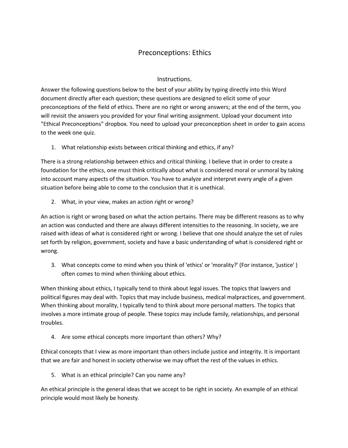 Preconceptions of Ethics