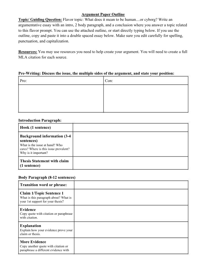 Human-Cyborg Dilemma - Argument Paper Outline