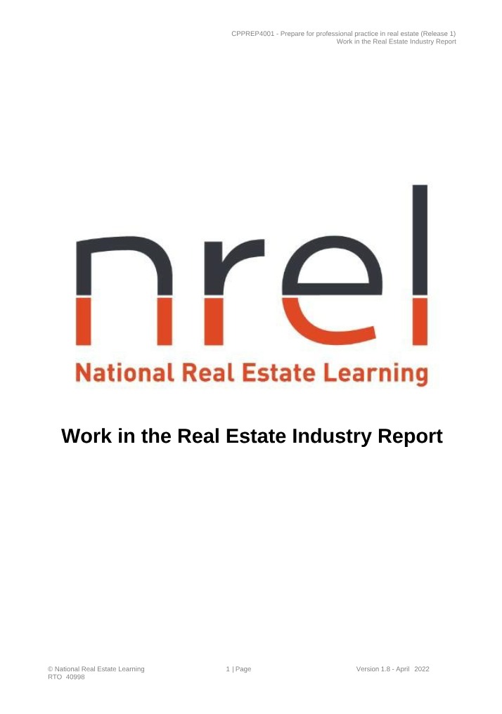 Working in the Real Estate Industry Report Draft B