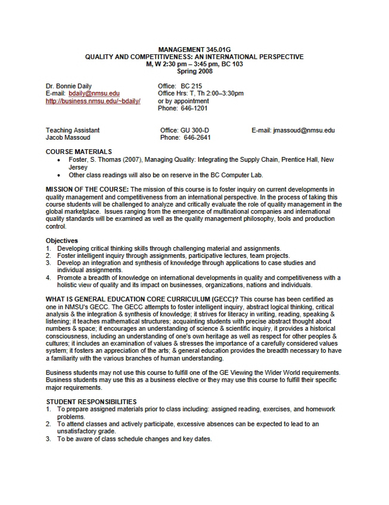 Quality and Competitiveness Syllabus - Spring 2008 - Daily