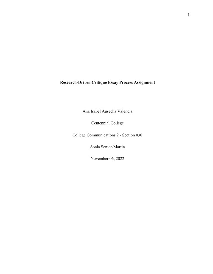Process Assignment - Research-Driven Critique Essay