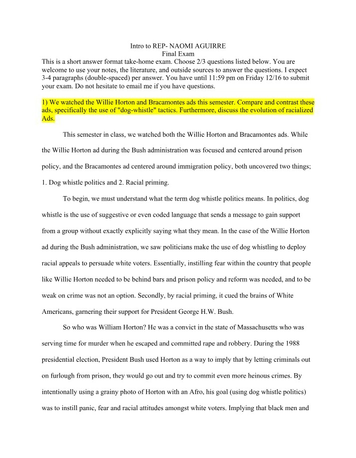 Political Analysis of Willie Horton and Bracamontes Ads