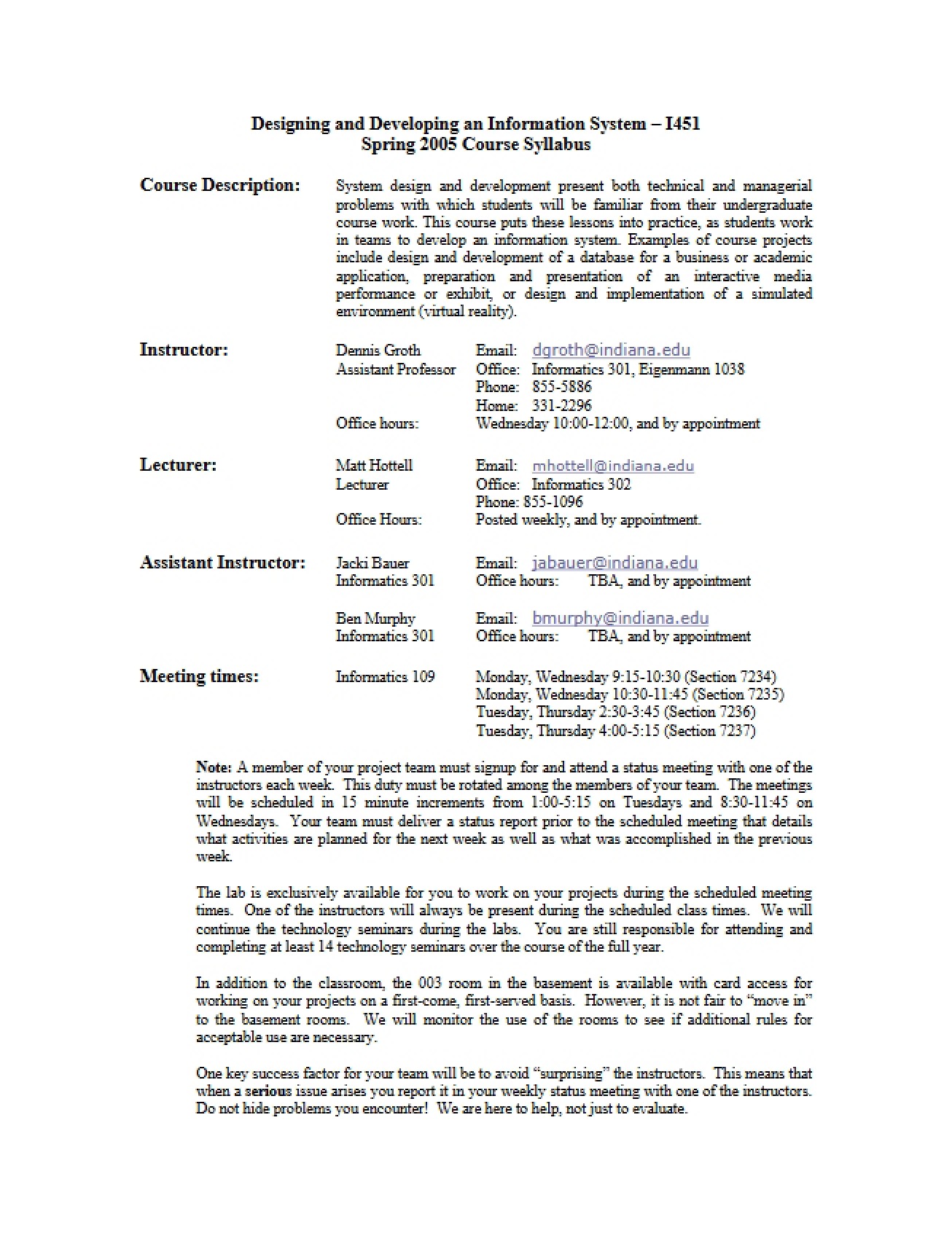 Information Systems Design Syllabus