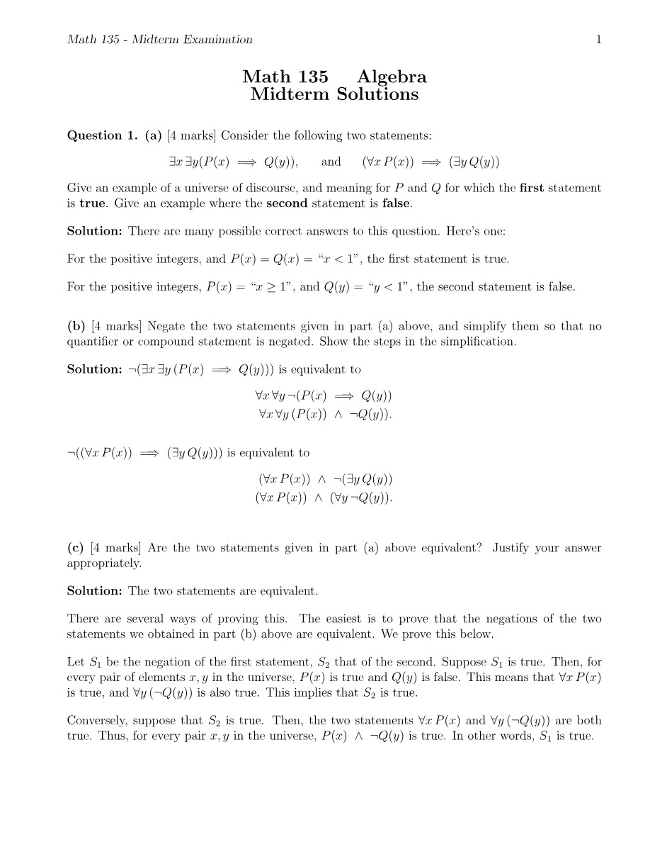 Midterm Solutions - Math 135 Algebra