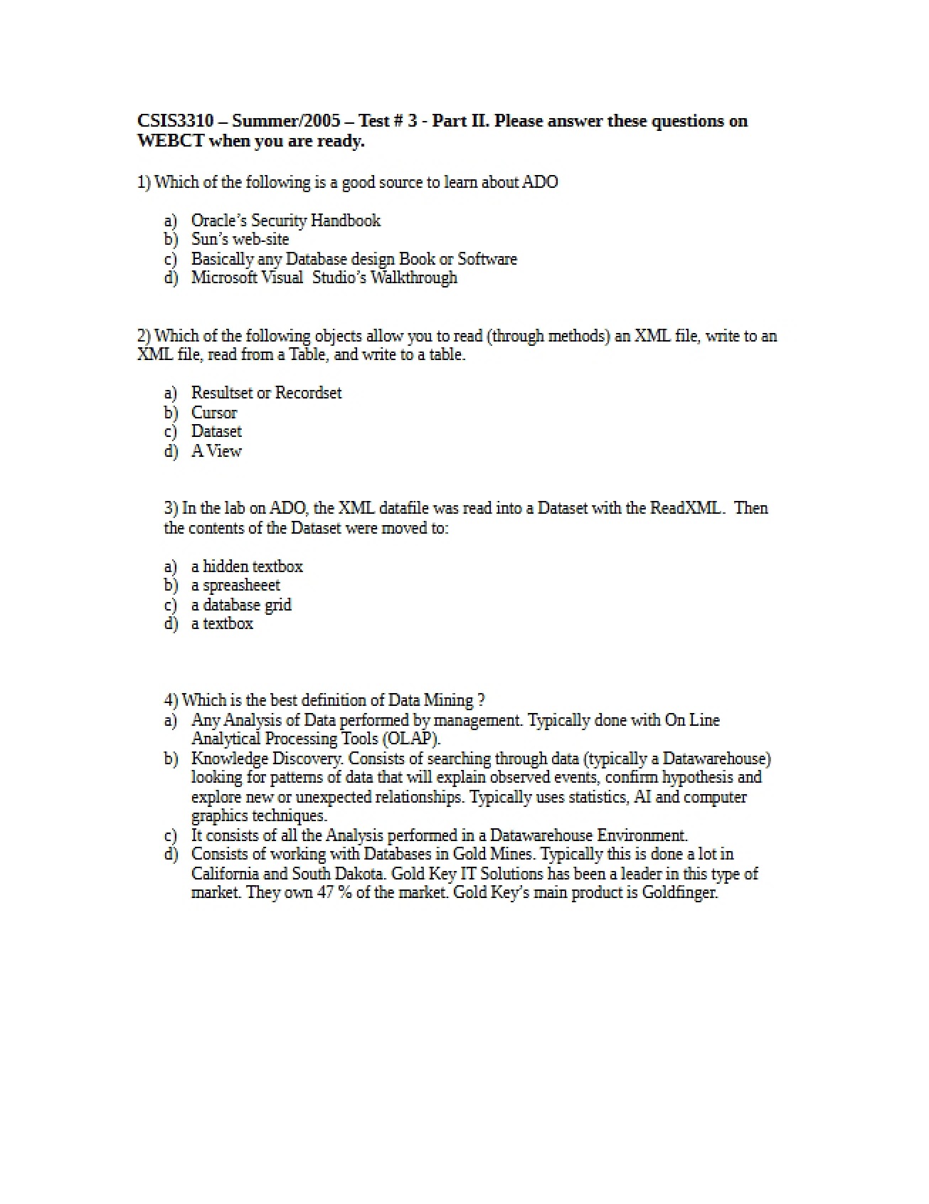 Test Three for CSIS 3310