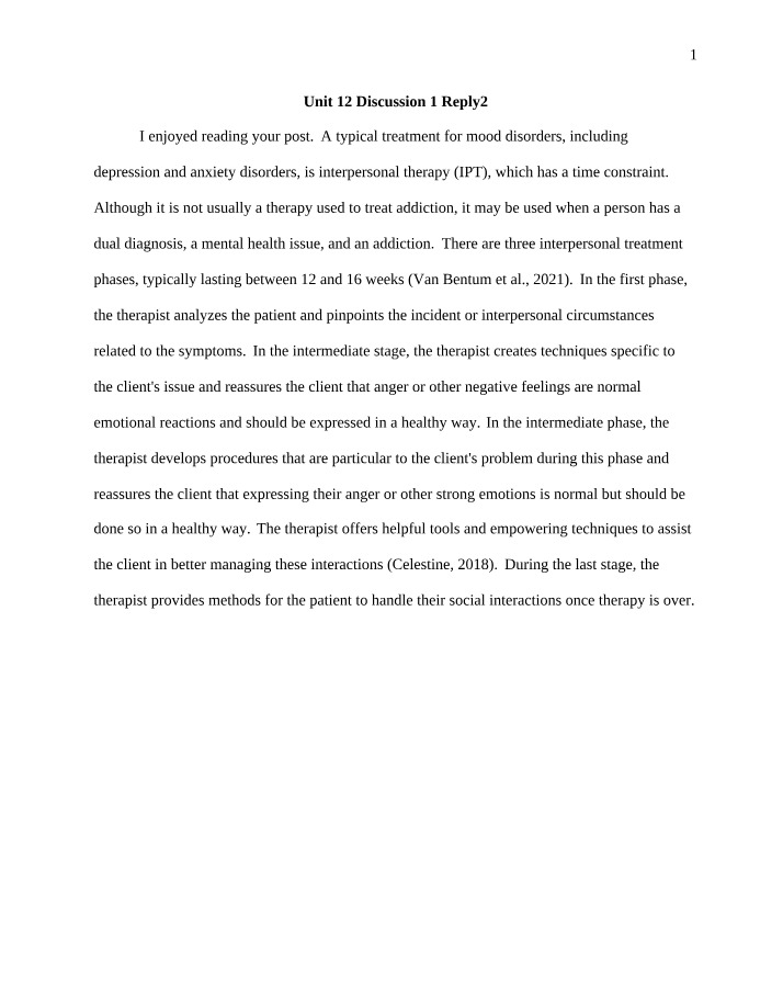 Interpersonal Therapy (IPT) for Mood Disorders
