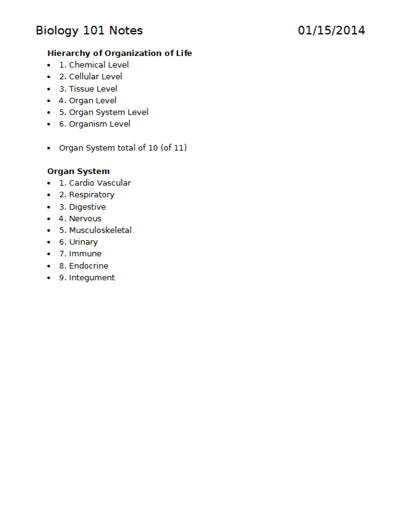 Life Organization Hierarchy