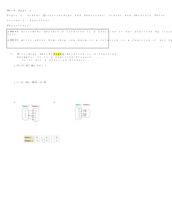 Worksheet on Functions