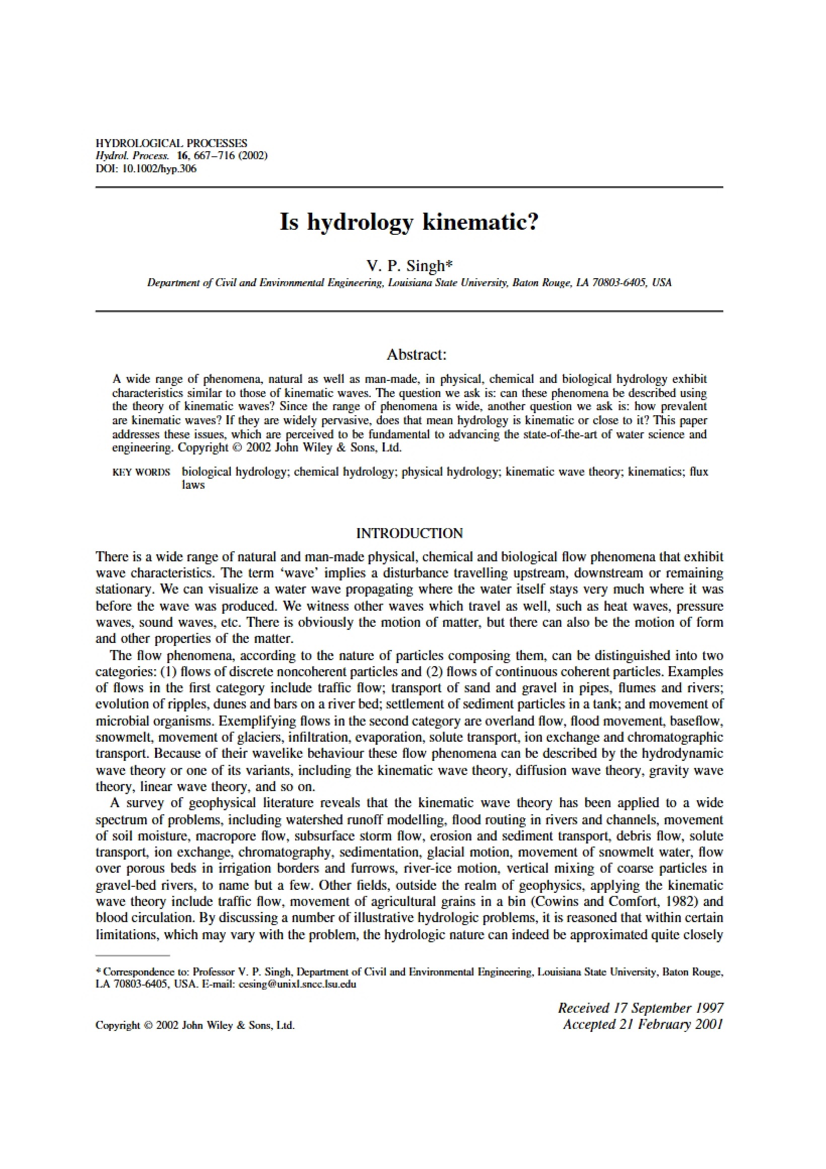 Kinematic Hydrology
