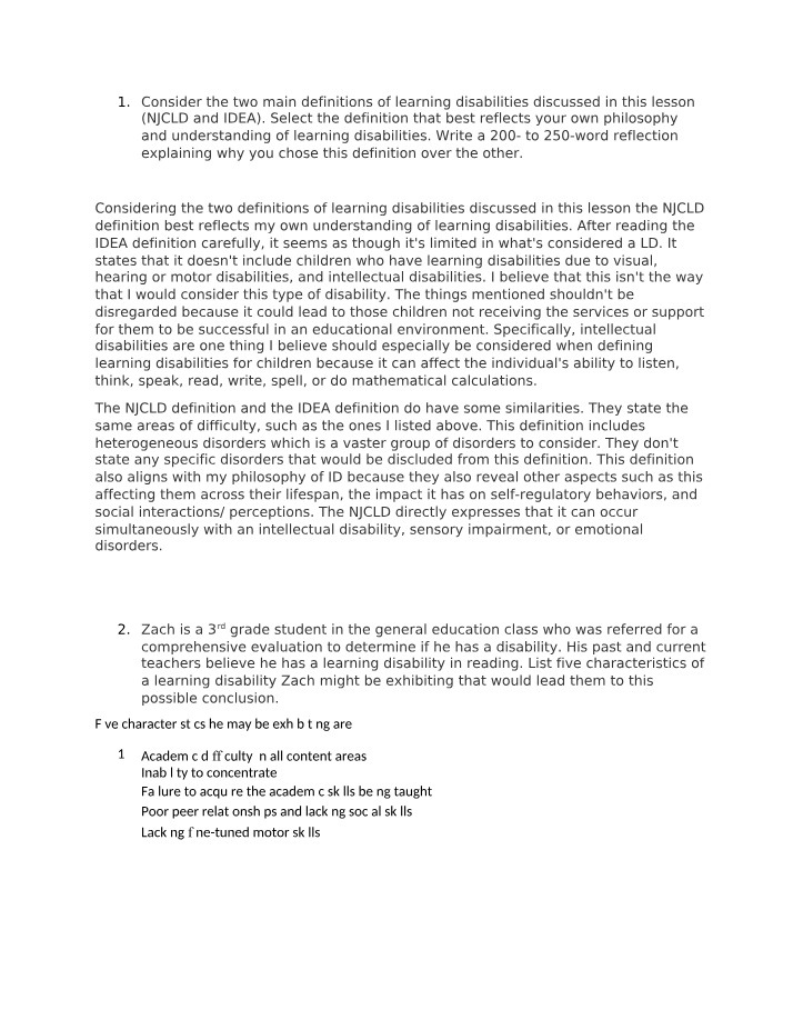 Learning Disabilities - Comparing IDEA and NJCLD