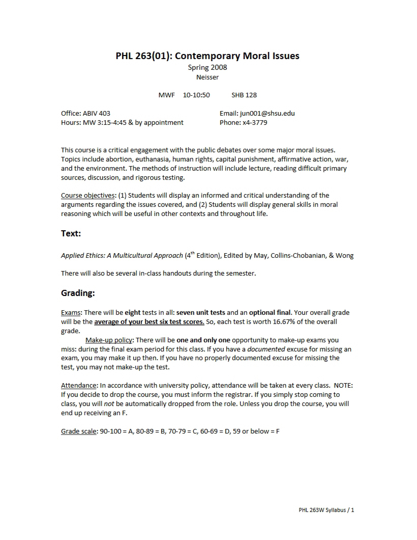 Revised Syllabus Moral Issues