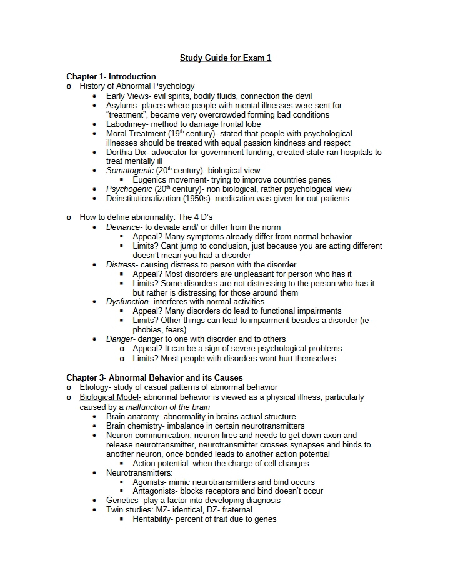 Guide for Exam 1