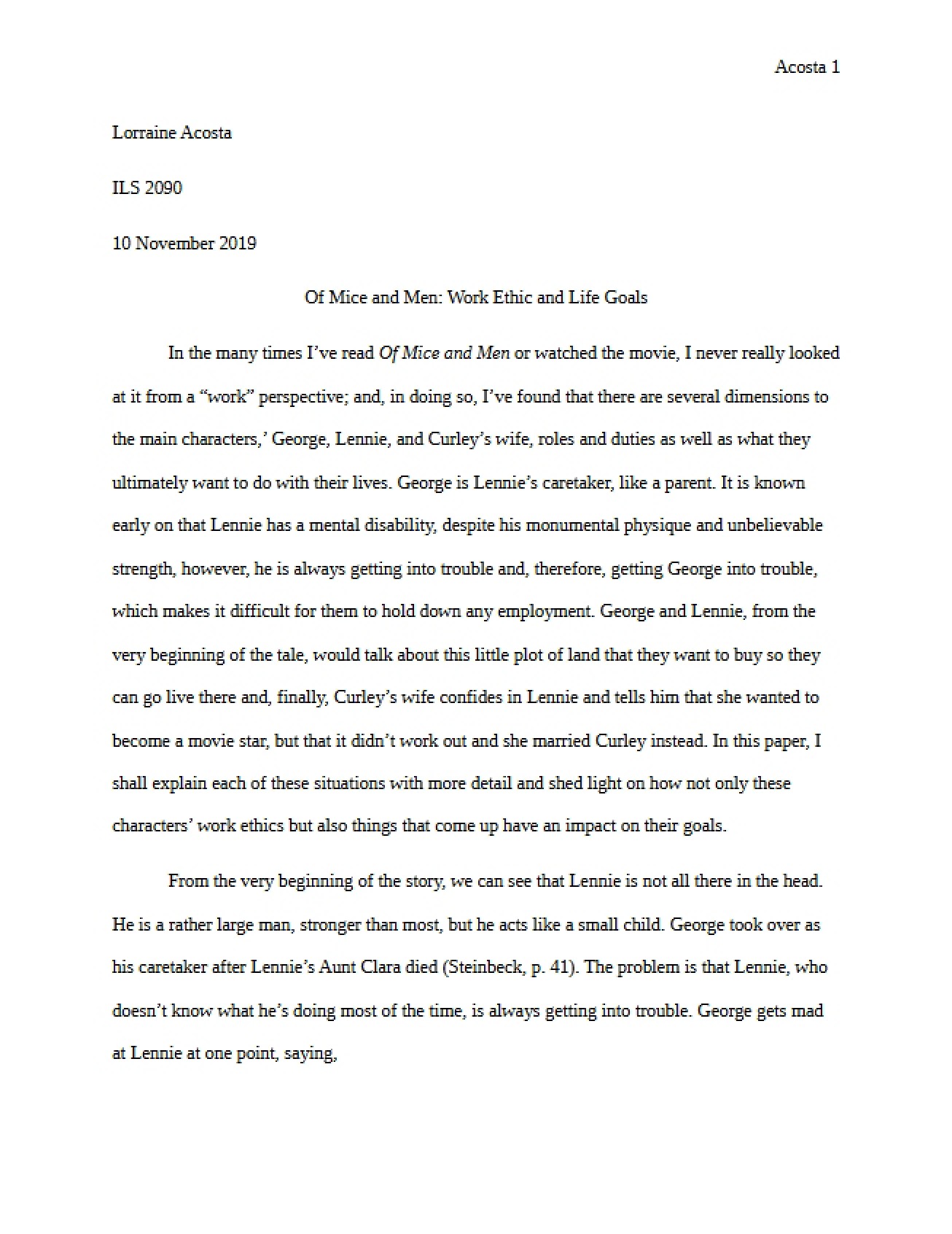 Life Goals and Work Ethic in Of Mice and Men