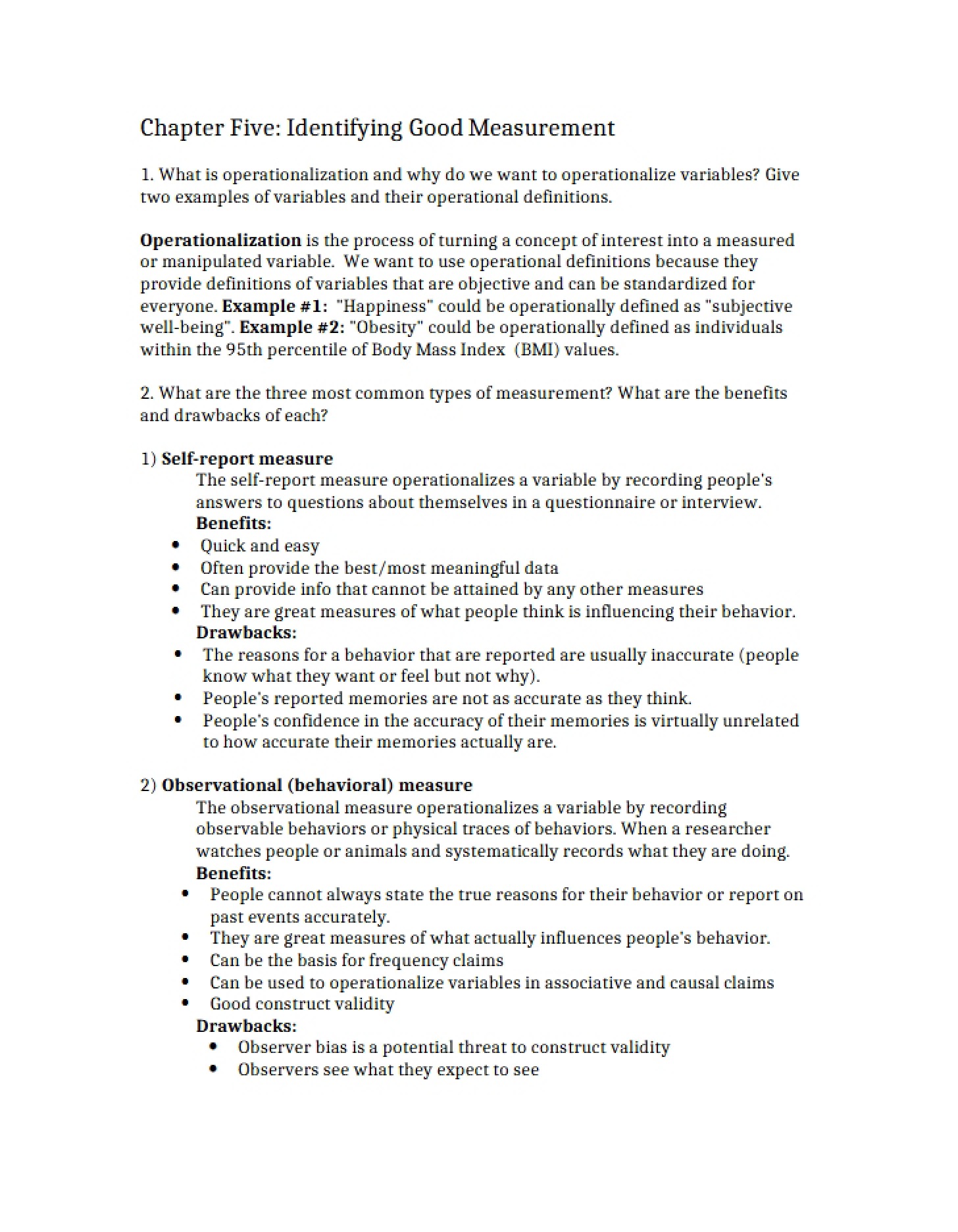 Identifying Good Measurement Chapter 5