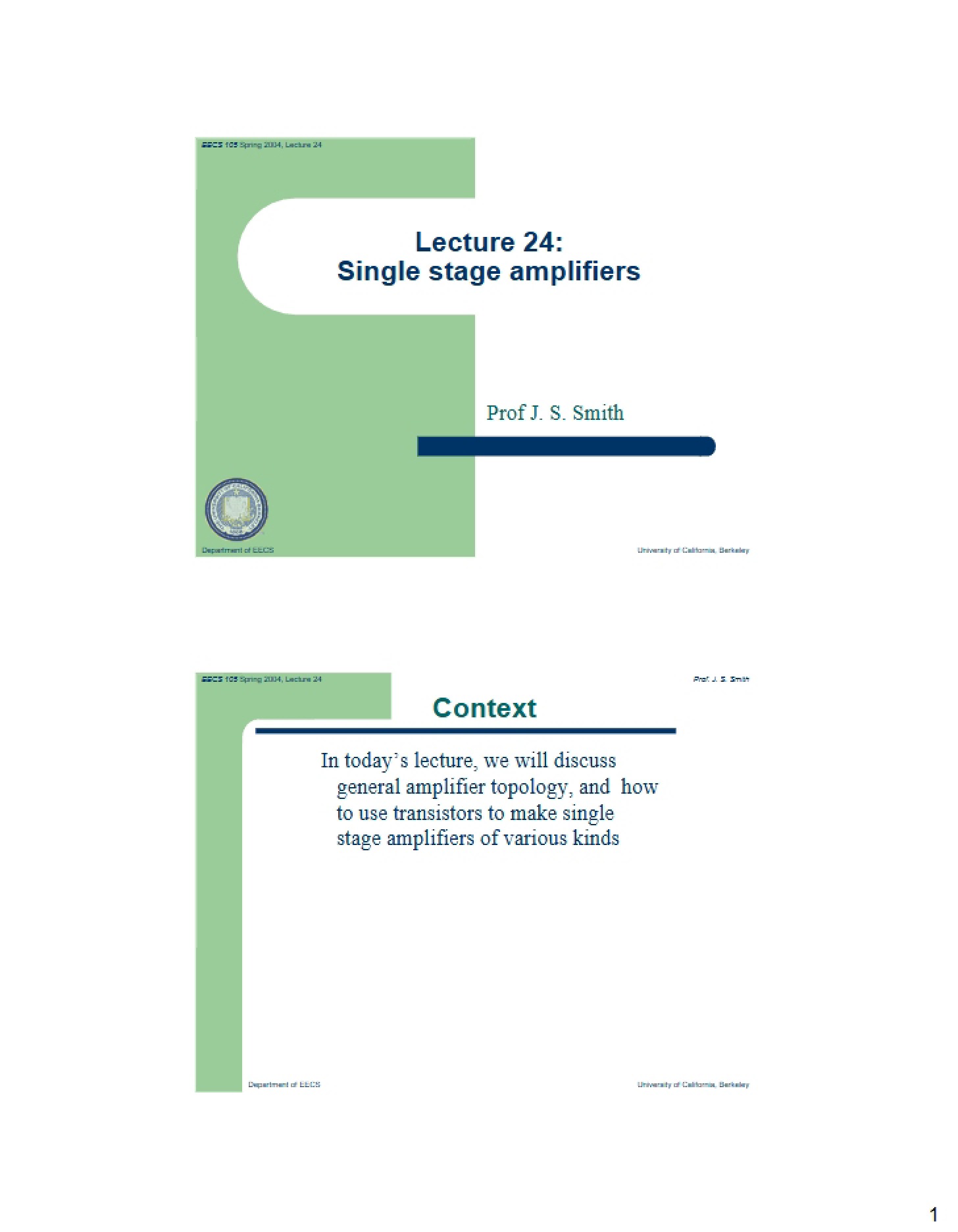 Single Stage Amps (Lec 24)