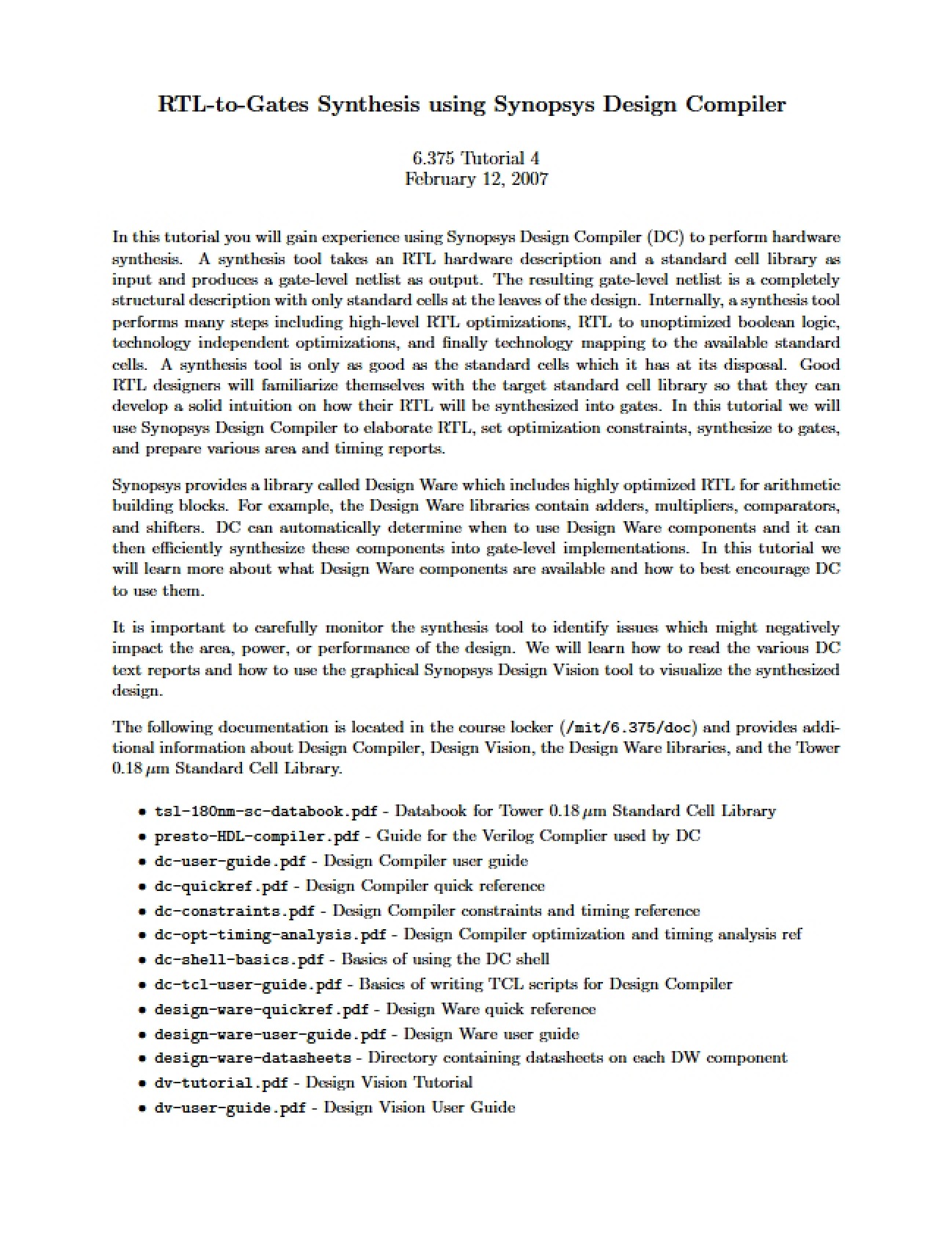 Synthesis from RTL to Gates