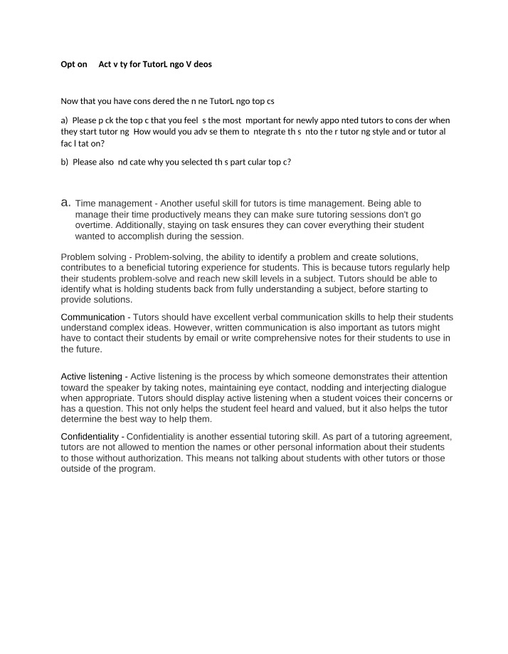 Time Management, Problem Solving, Communication, and Active Listening Skills for Tutors