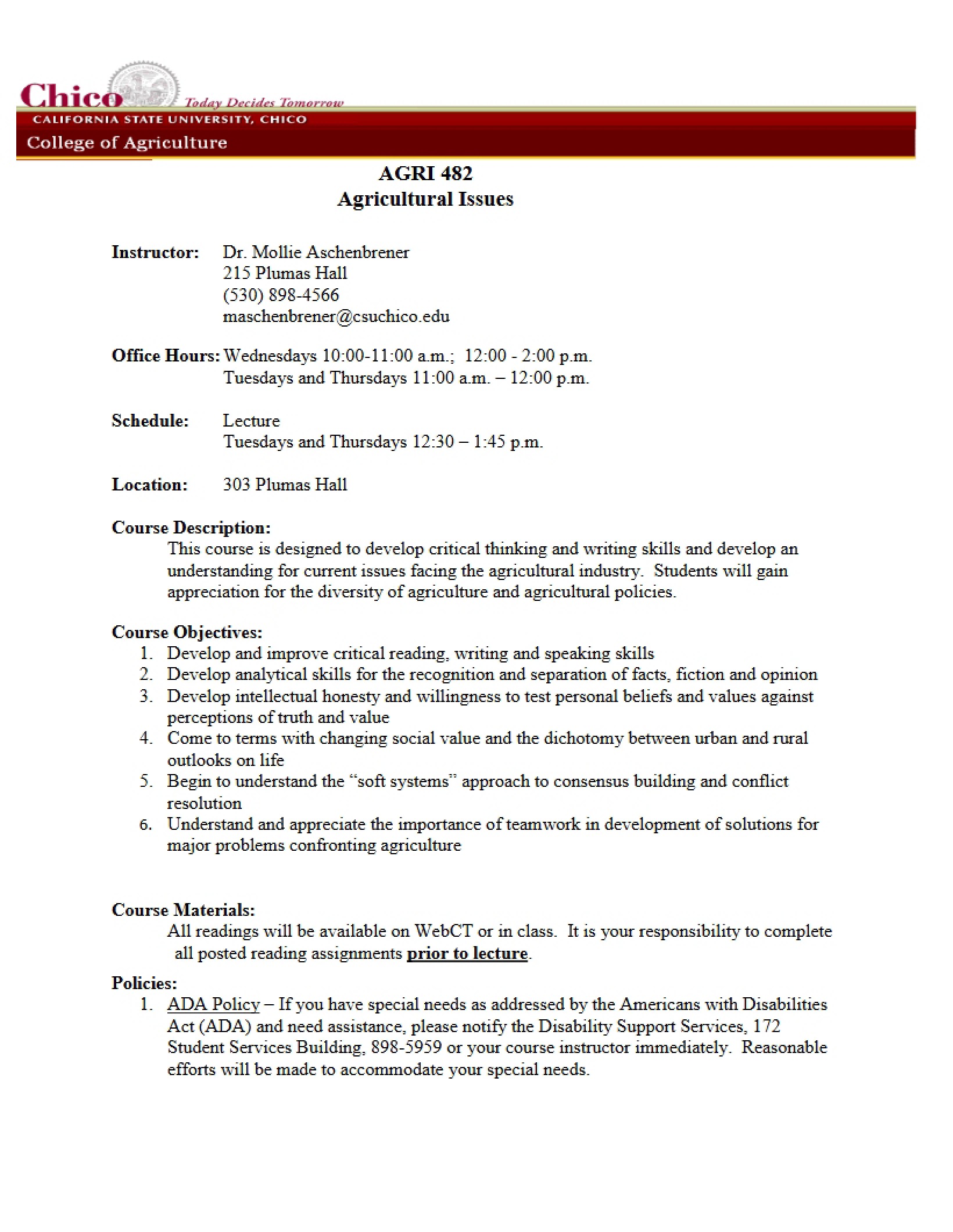 Course Outline Ag Issues