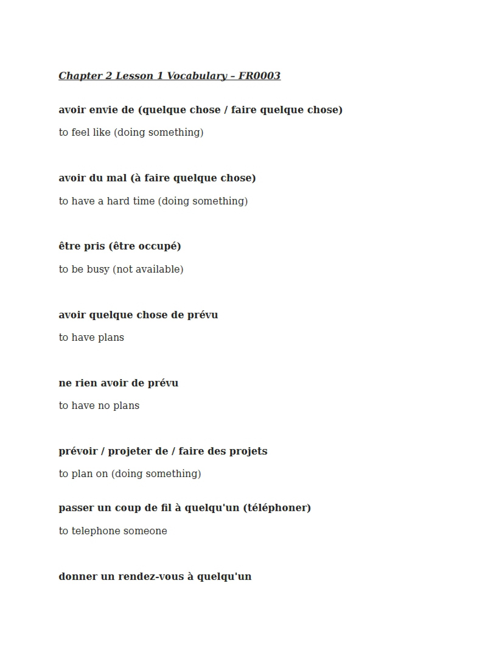 Vocabulary Chapter Two, Lesson One