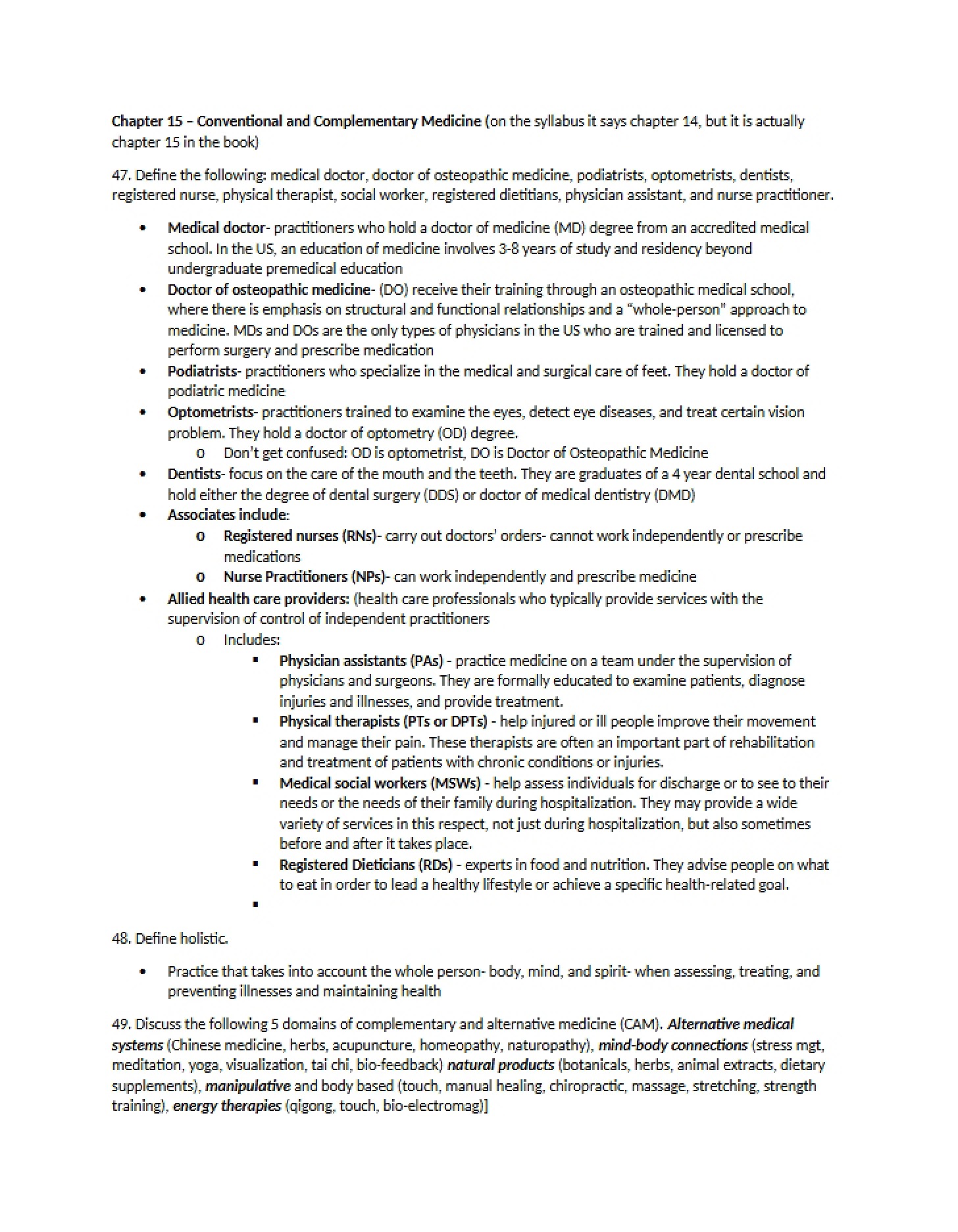 Medical Modalities and Alternatives Section 15