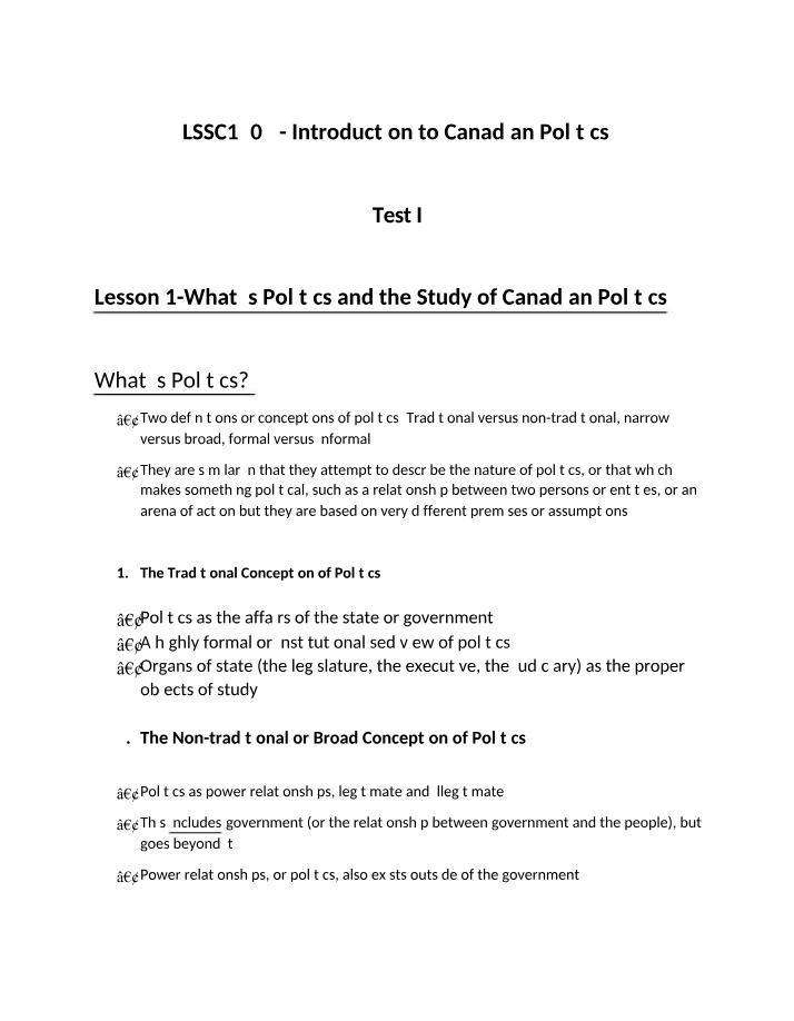 Introduction to Canadian Politics - Traditional vs. Modern