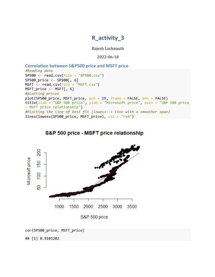 Analysis of Returns and Correlation between S&P500 and MSFT