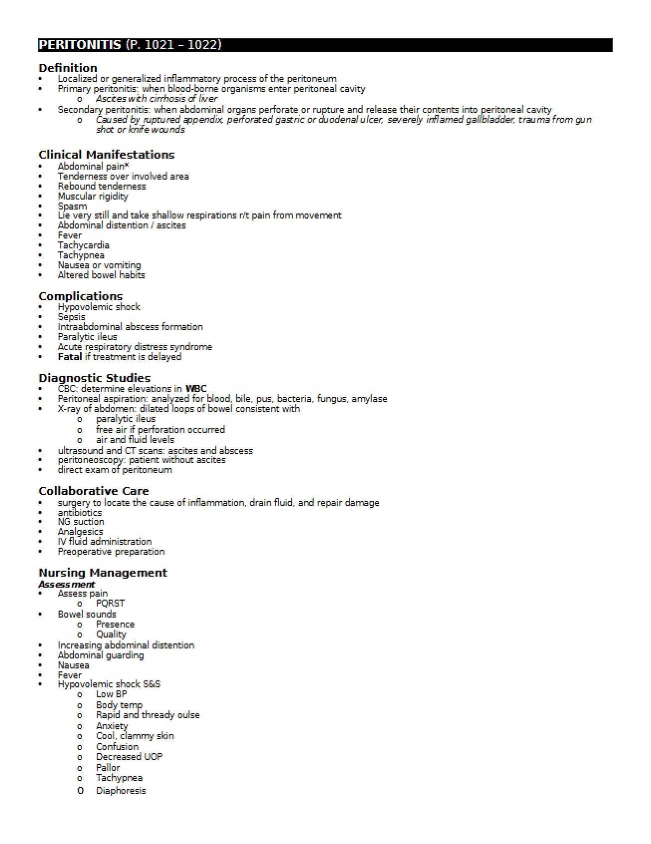 Introduction to Peritonitis