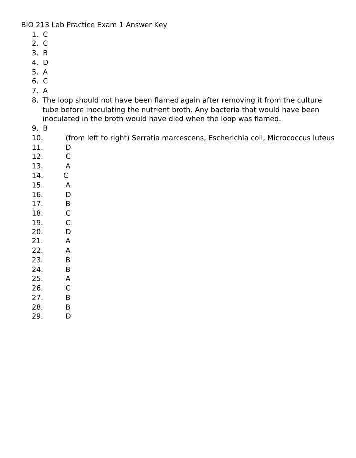 Answer Key - BIO 213 Lab Practice Exam 1