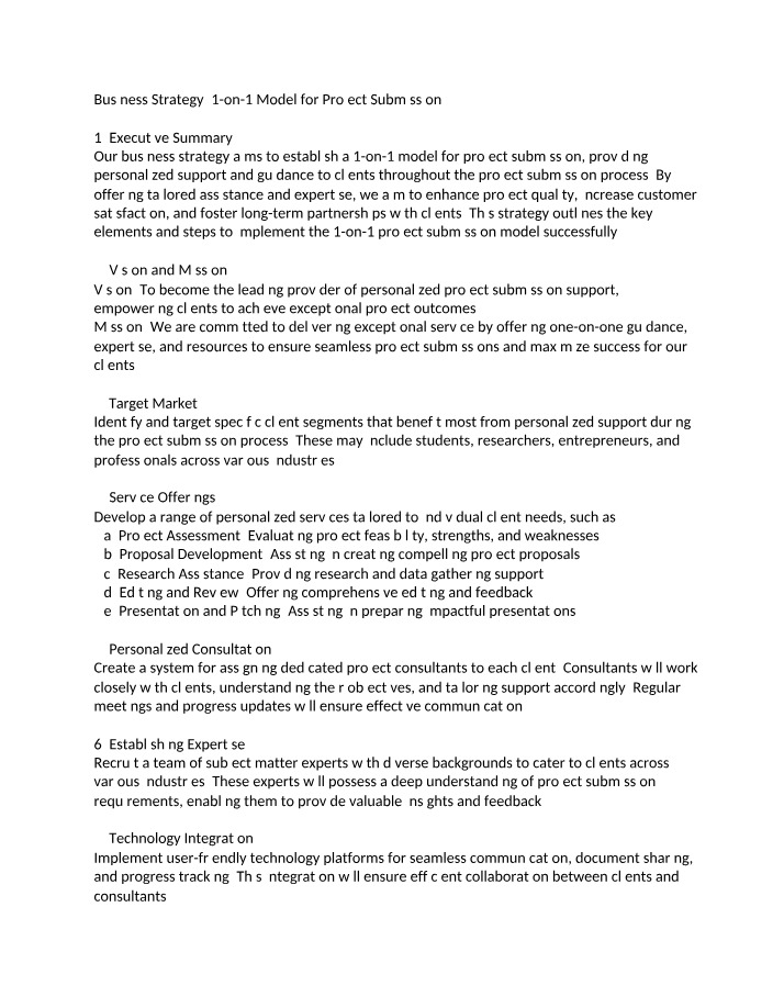 Project Submission - 1-on-1 Business Strategy Model