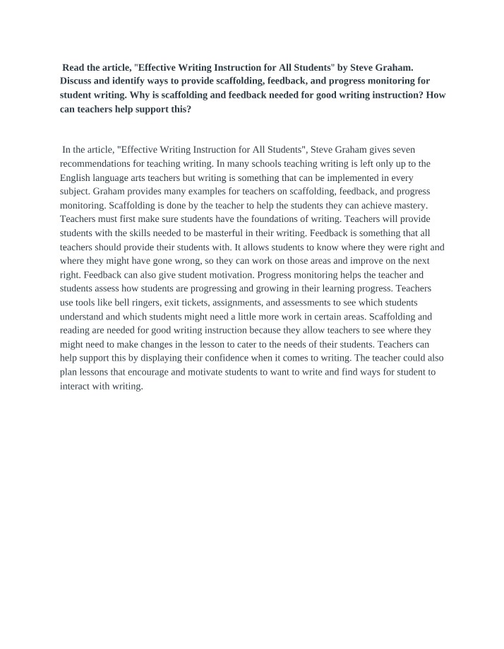Enhancing Writing Instruction - Scaffolding and Feedback