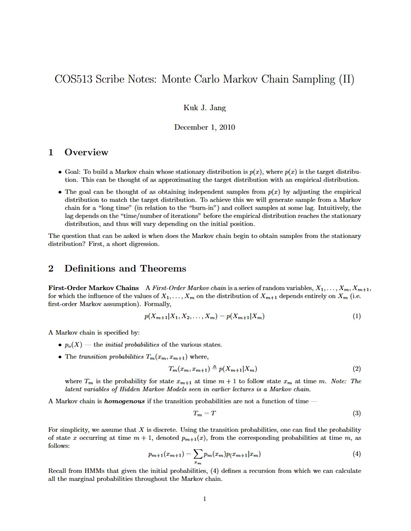 Sampling Notes Monte Carlo Markov Chain II