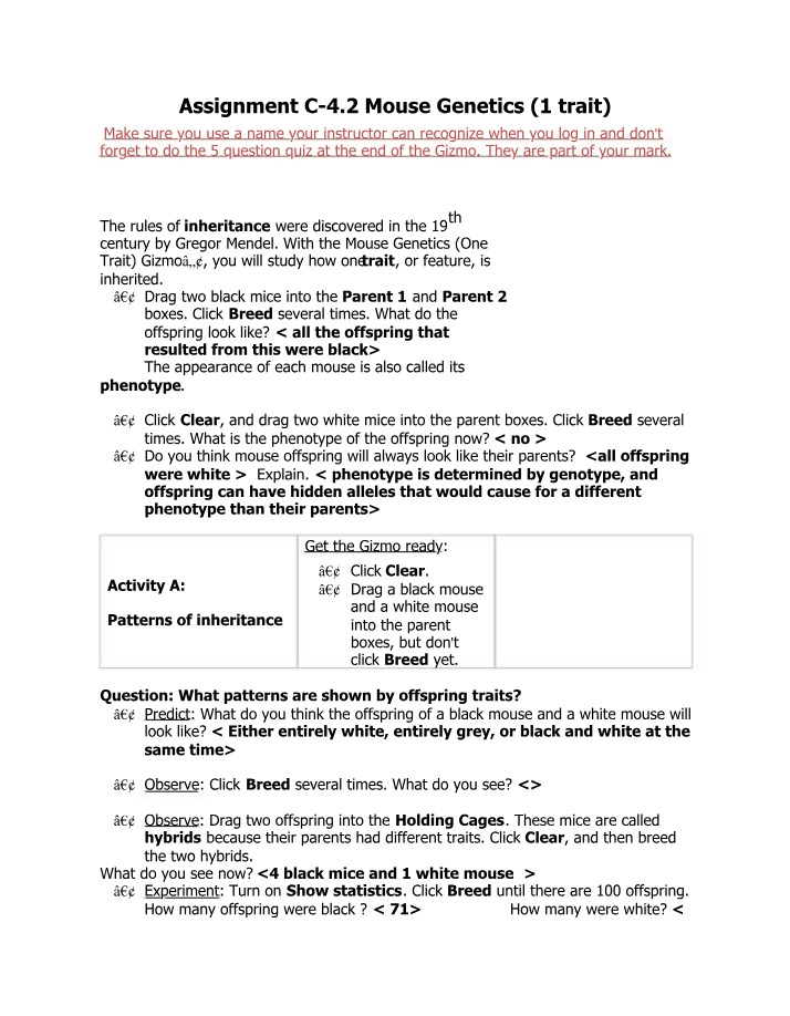 Mouse Genetics (1 trait) - Assignment C-4.2
