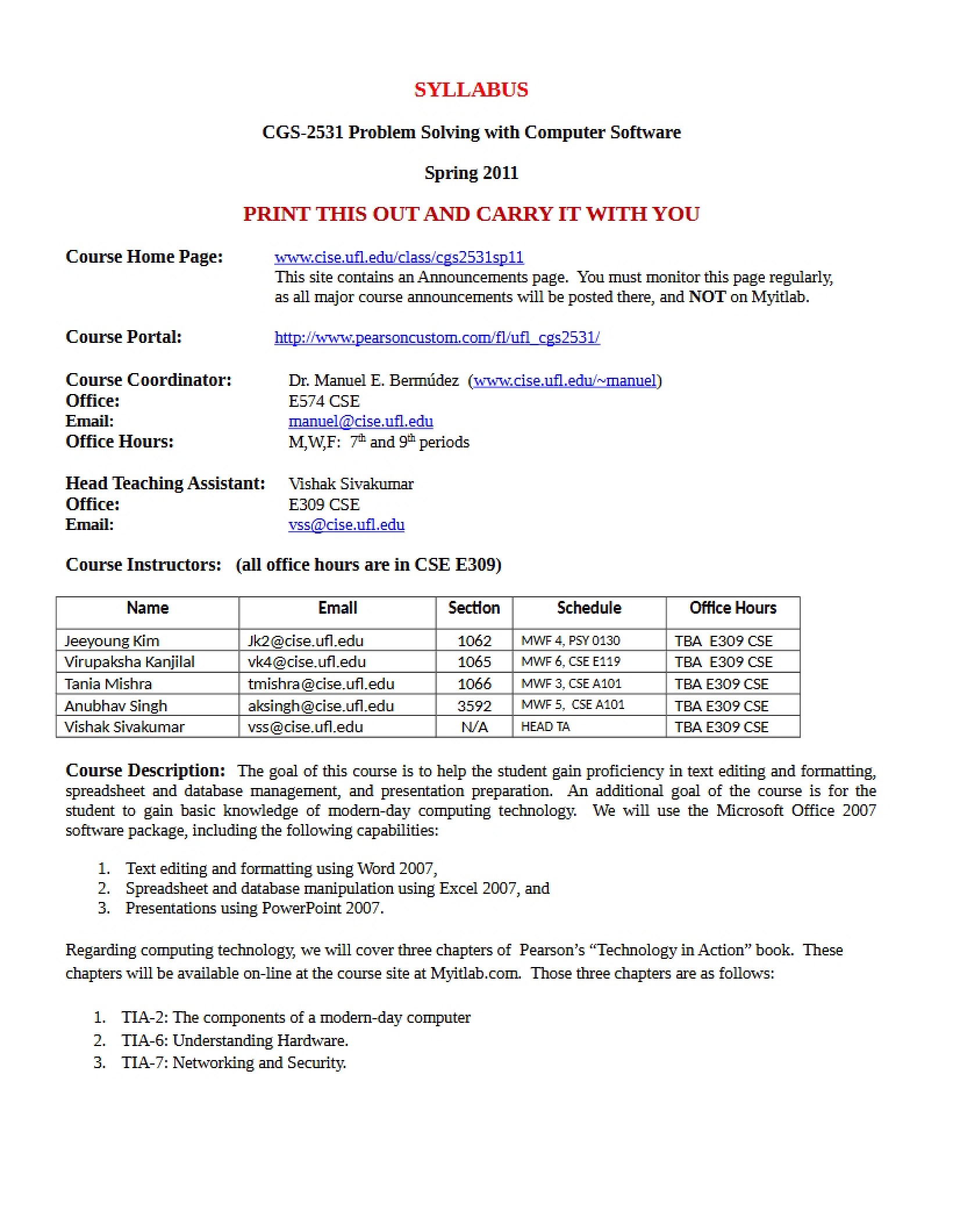 CGS 2531 Syllabus