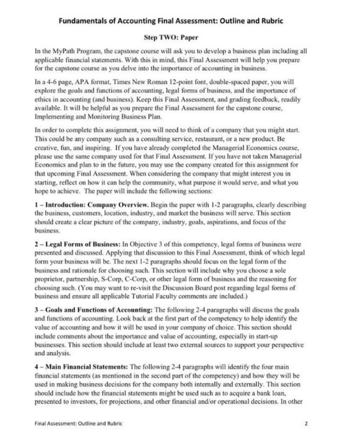 Fundamentals of Accounting Final Assessment Outline and Rubric Primary