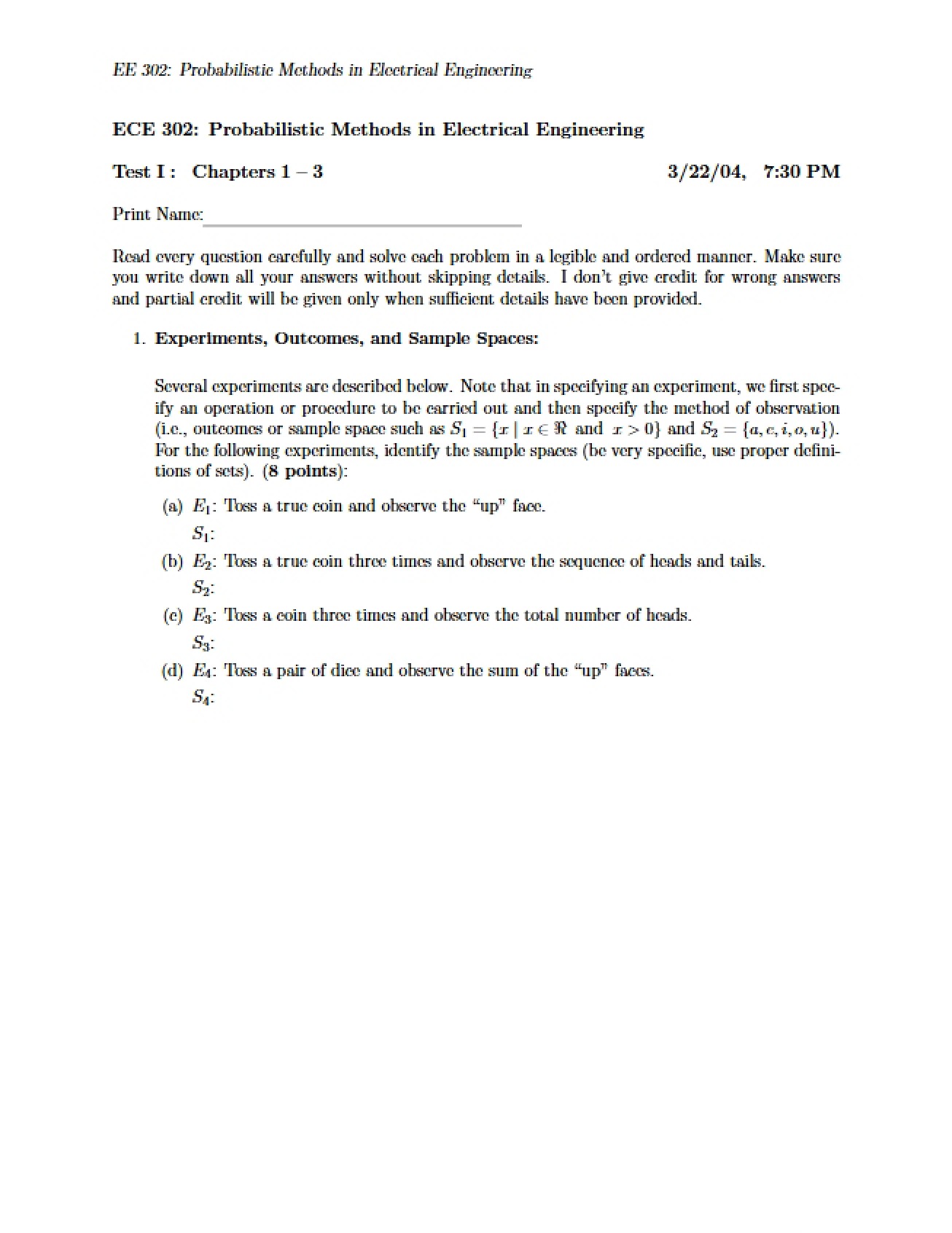 Electrical Engineering Probabilistic Methods